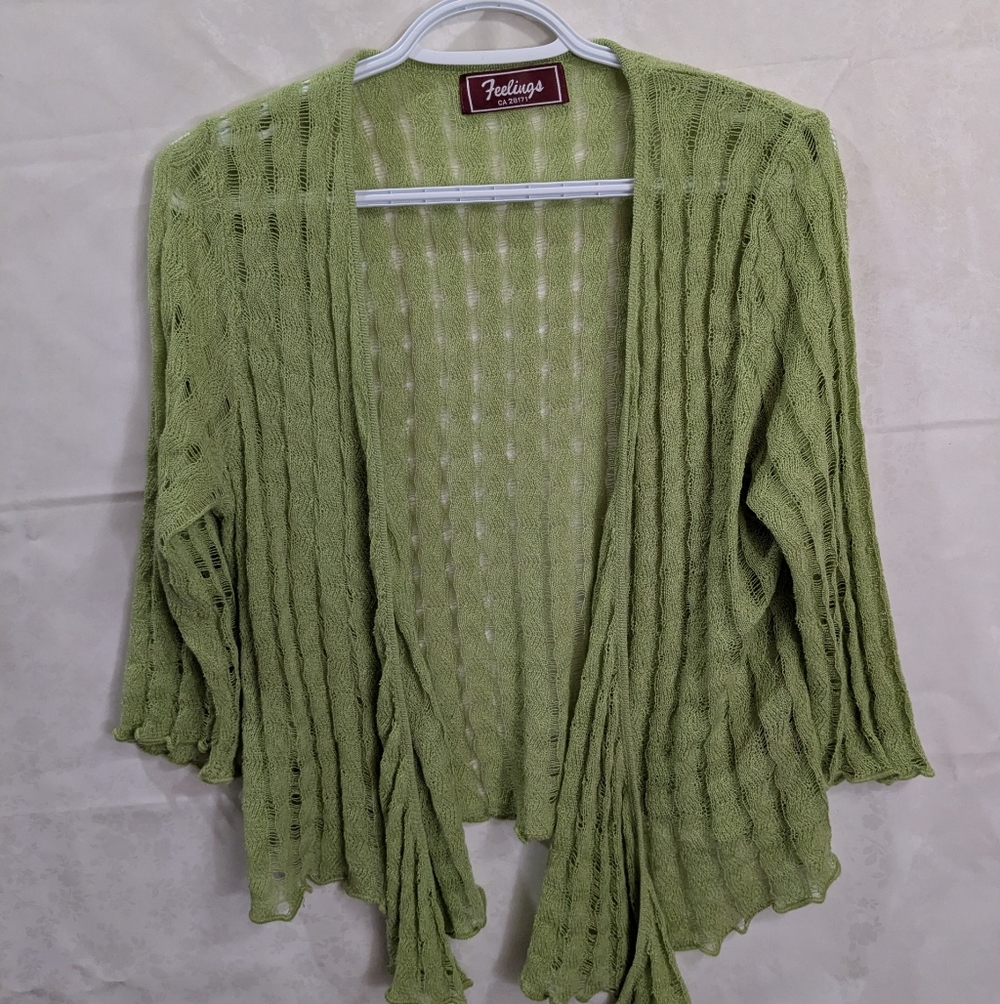 Green 70s Bohemian Hippie Fairycore Cardigan